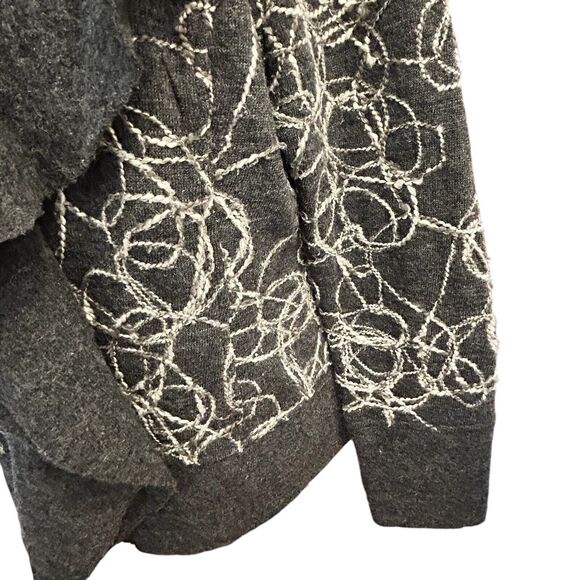 WILLI SMITH Women Cardigan Sweater Gray Boiled Wool Embroidered Flounce Collar L - Picture 6 of 13